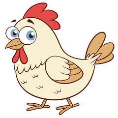 Cartoon chicken with big blue eyes and red comb bird