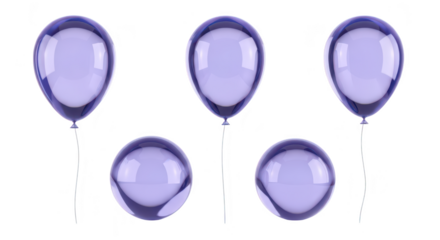 Purple balloons floating against a white backdrop creating a clean and celebratory aesthetic for party or design needs