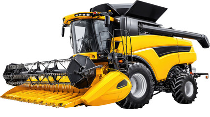 Yellow modern agricultural combine harvester machinery on white background for farming and crop production