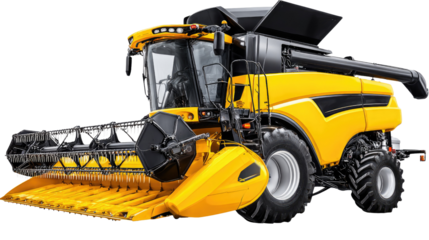 Yellow modern agricultural combine harvester machinery on white background for farming and crop production
