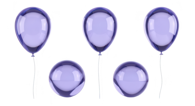 Purple balloons floating against a white backdrop creating a clean and celebratory aesthetic for party or design needs