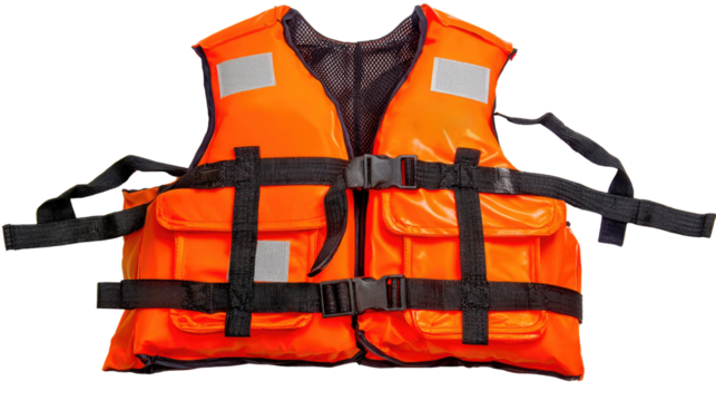 Bright Orange Life Vest with Buckles and Pockets for Water Safety and Protection in Recreational Activities