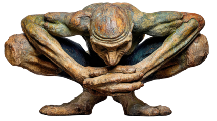 Intricate Human Sculpture Depicting Contemplation and Struggle in Artistic Form