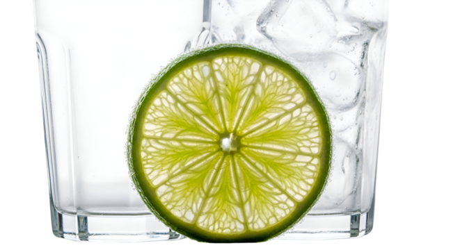 Lime Slice Enhances Refreshing Drink with Ice Cubes in Glass, Summer Refreshment Themes