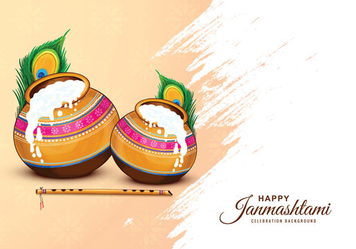 Happy janmashtami festival background with matki and makhan