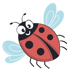 Obraz premium Cheerful red ladybug with blue wings insect cartoon