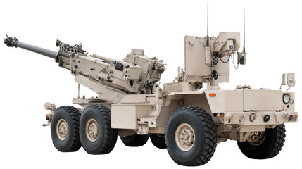 Highly Mobile Artillery System with Advanced Targeting Capabilities and Modern Design on White Background