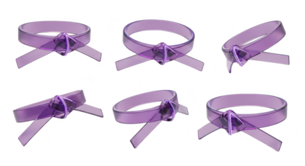 Purple transparent ribbons in different angles and positions tied in a bow isolated on a white background Suitable for design decoration and crafting