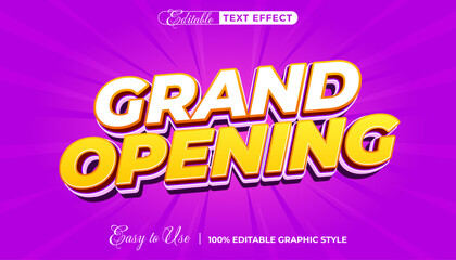 Grand Opening 3D text effect in a bold, colorful style. Editable vector graphic template for business promotions and events.