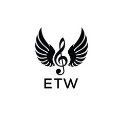 Creative Music Logo with Treble Clef and Wings –ETW Musical Brand Identity Design. ETW Letter Logo.
