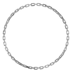 Naklejka premium Abstract 3D render featuring a polished silver chain with simple, rectangular links, forming a versatile circular border. Excellent for modern concepts or digital overlays.