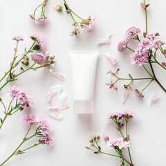 Hand Cream Tube with Floral Background