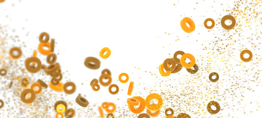 Abstract festive background with golden rings and confetti. Perfect for celebration designs.