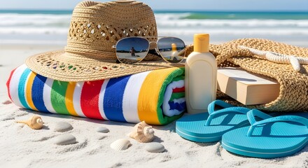 Relaxing beach day essentials ready for summer vacation fun