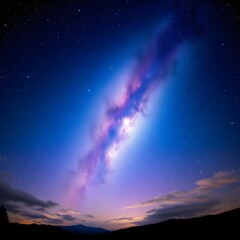 Naklejka premium 새벽 밤하늘에 수놓인 은하수 별똥별 유성 별자리 별 판타지 Milky Way shooting star, meteor constellation, star fantasy embroidered in the night sky at dawn