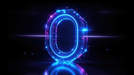 Fototapeta premium Neon light zero, Digital zero , zero alphabet background 