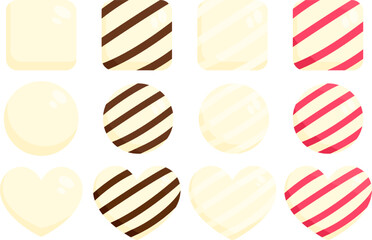 White Chocolate Bites Milk Heart Love Drizzle Dark Desserts Illustration Vector Clip Art