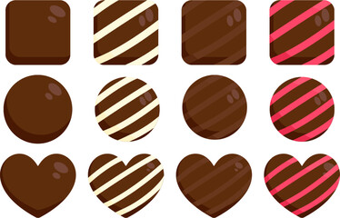Chocolate Bites Milk Dark Chocolate Drizzle White Love Heart Vector Desserts Illustration Clip Art