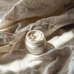 Clay Mask Jar on Earthy Fabric