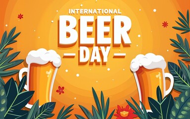 Celebrating international beer day a global toast to brews and cheers festive graphic design vibrant colors. High quality