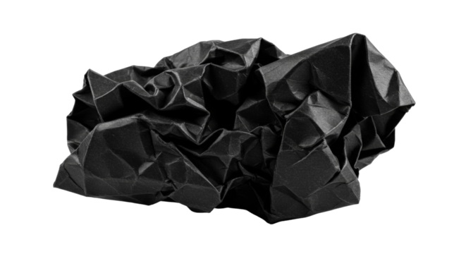 crumpled black paper png isolated on transparent background