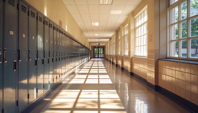 Locker Hallway Morning Sunbeams