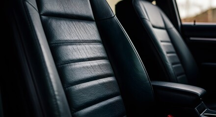 Car interior with black leather seats