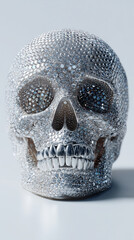 A skull made of diamonds facing forward, white background