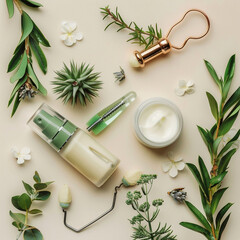 Facial Roller and Cream Jar Flatlay