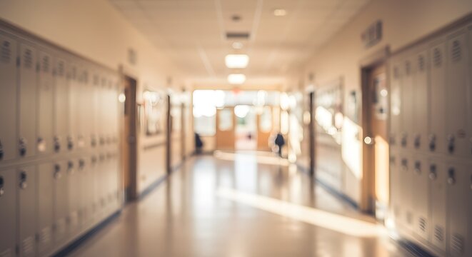 Blurred scene inside an school corridor