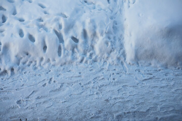 Snowy Winter Landscape with Footprints - Fresh Blue Snow Texture