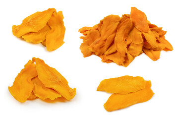 Tasty sugar mango slices background. Top view.