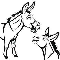 Two happy cartoon donkeys animal animals