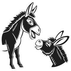 Two cartoon donkeys interacting animal animals