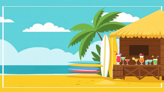 A beach hut with a thatched roof serving cocktails on a sunny beach day