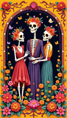 Colorful Illustration of a Day of the Dead Altar Scene