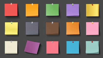 Sticky notes in various colors pinned to a dark gray board