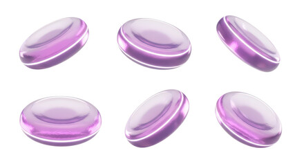 Capsules purple levitating on a white background representing health supplements for pharmacy or wellness concepts