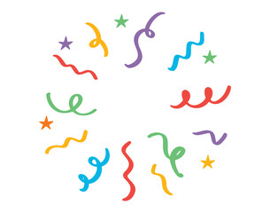 Obraz premium confetti clipart. colorful popping ribbon confetti. Simple confetti cartoon icon doodle hand drawn. Outline drawing confetti line clipart symbol