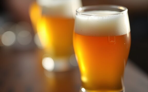 The concept, International Beer Day (IBD) is a celebration on the first Friday of every August founded in 2007 in Santa Cruz, California by Jesse Avshalomov. Closeup, Copy space, Blurred background