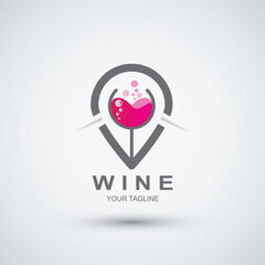 Wine pin location logo flat icon illustration vector template