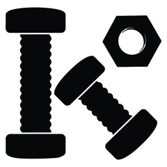 Simple black and white vector illustration of bolts and a nut for construction and design