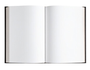 Open hardcover book with blank pages, isolated on a transparent background
