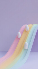 Playful pastel ghosts sliding down colorful slide