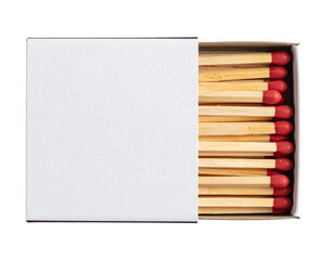 Box of wooden safety matches, partially open, isolated on a transparent background