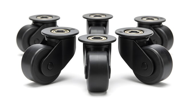 Black caster wheels on white 