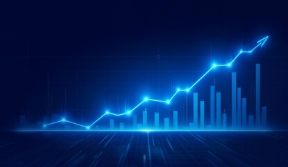 Naklejka premium Blue Illuminated Graph Showing Upward Trend Against Dark Background