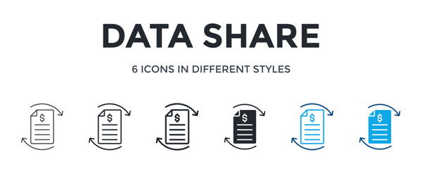 Data Share Icon In Different Style Vector Illustration. Designed In Thin Line, Regular Line, Bold Line, Glyph, Color Line, And Color Glyph Style Can Be Used For Web