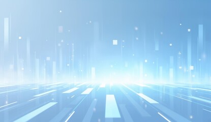 Abstract digital landscape with glowing lines and particles in a soft blue gradient