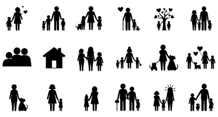 Naklejka na ściany i meble Heartwarming family silhouettes with pets and love elements